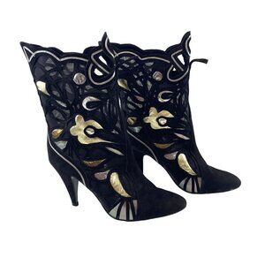 VNTG Sacha London Boho Chic 80s Metallic Mesh Goth Witchy Suede 3" Heels Boot 9B